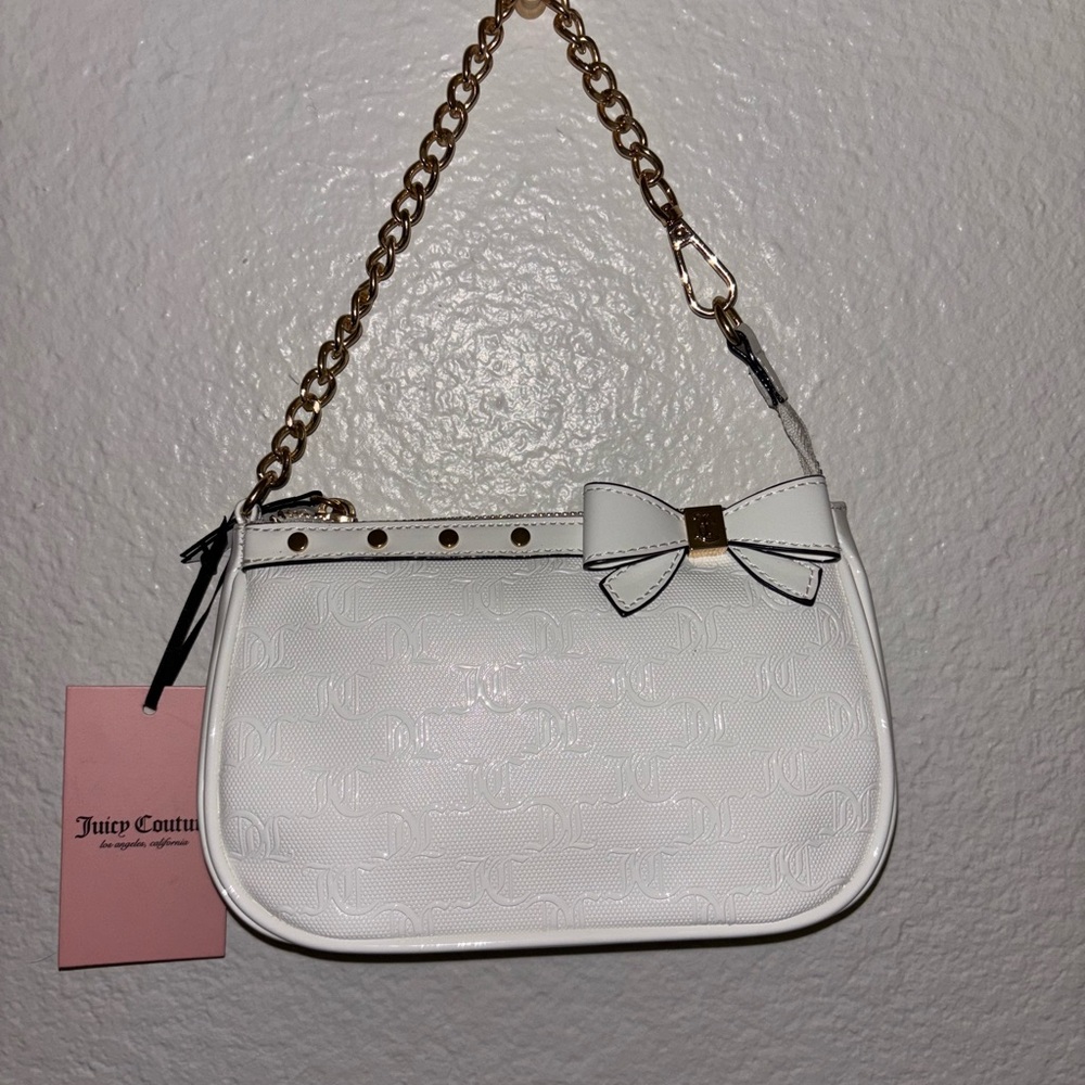 Juicy Couture White Clutch with Gold Chain and Bow